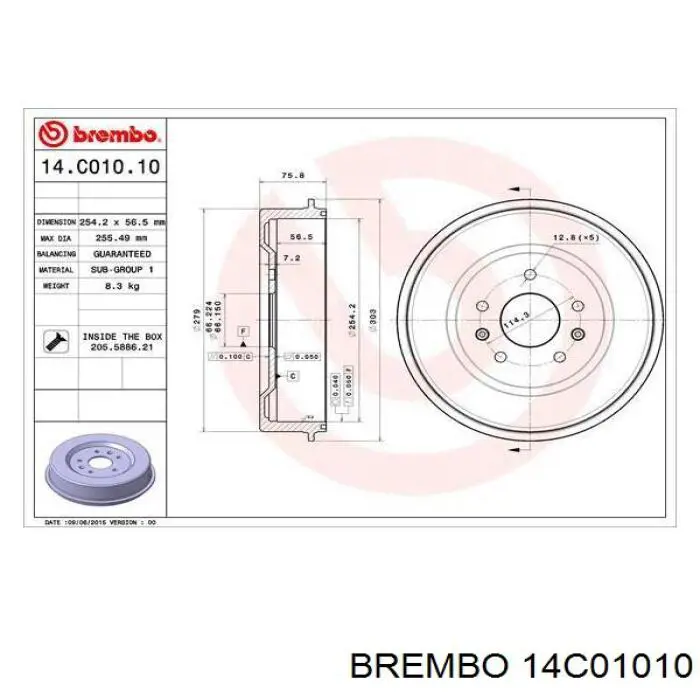 14C01010 Brembo барабан гальмівний задній