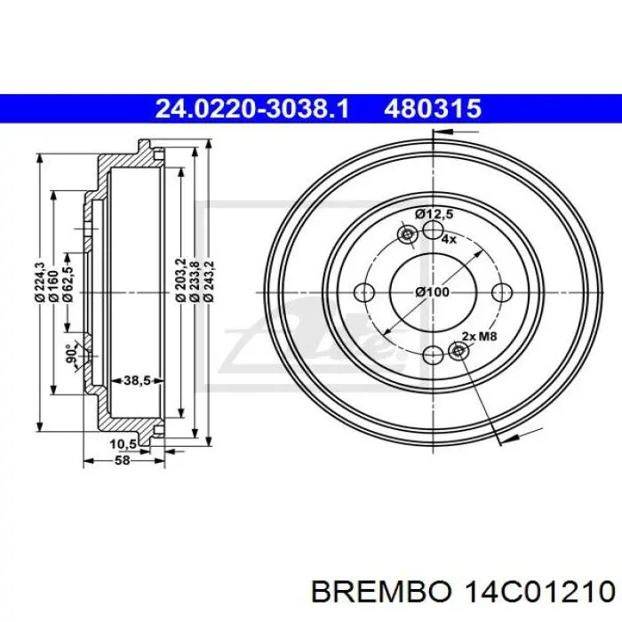 14C01210 Brembo Барабан гальмівний задній