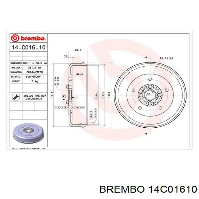 Купити 14C01610 Brembo Барабан гальмівний задній