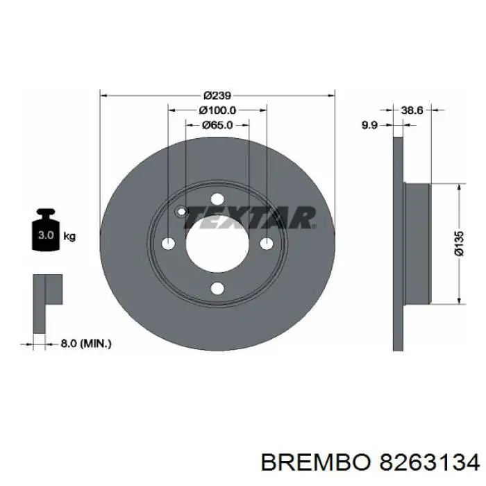 Диск гальмівний передній 8263134 Brembo