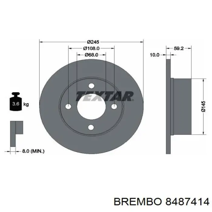 8487414 Brembo диск гальмівний задній