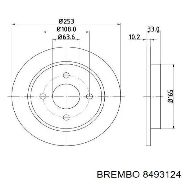 Диск гальмівний задній 8493124 Brembo