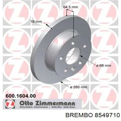 Диск гальмівний передній Brembo 8549710
