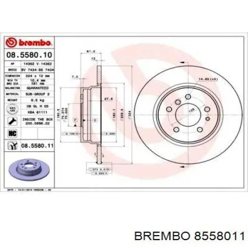 Задні дискові гальма Brembo 8558011 ціна, від 39.52 USD