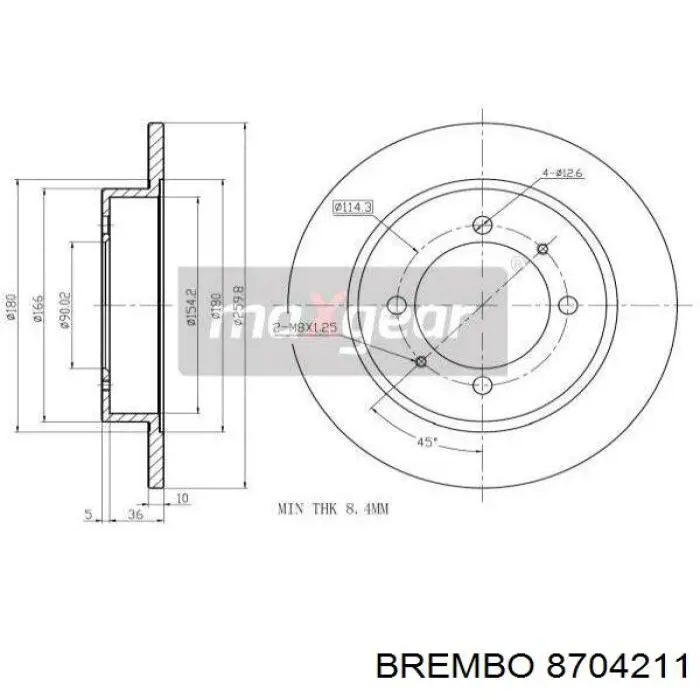 Диск гальмівний задній Brembo 8704211