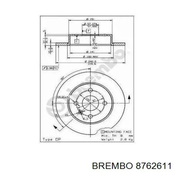 Купити 8762611 Brembo Диск заднього гальма
