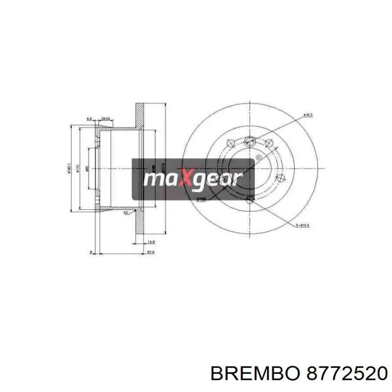 Купити 8772520 Brembo Диск заднього гальма