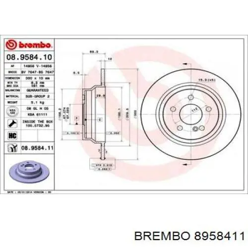 Купити 8958411 Brembo Диск заднього гальма
