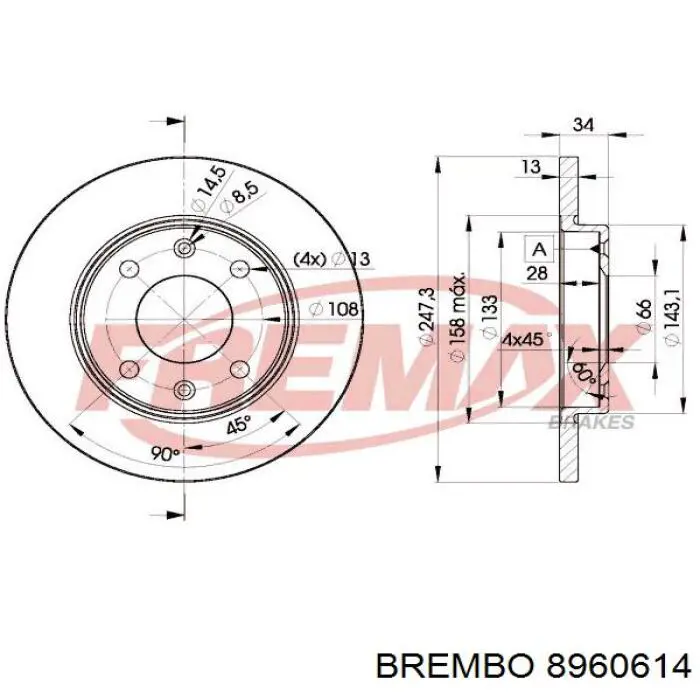 8960614 Brembo диск гальмівний передній