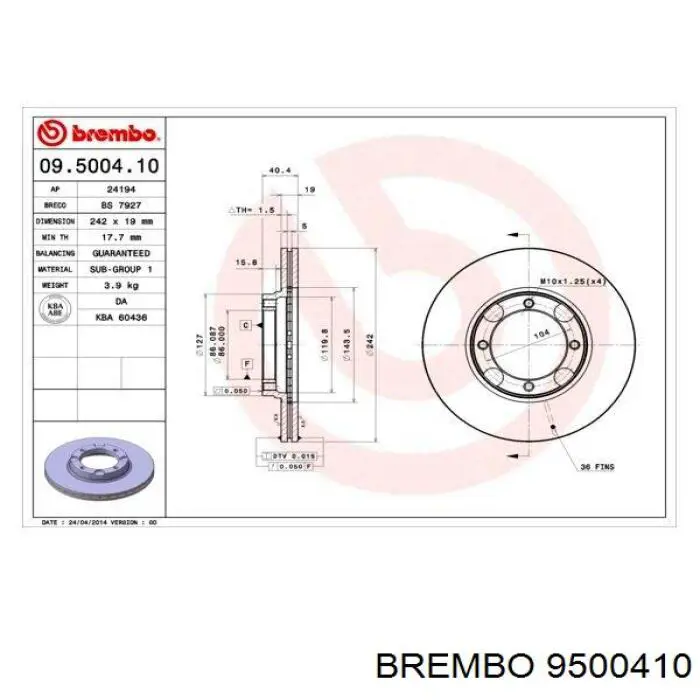 9500410 Brembo диск гальмівний передній
