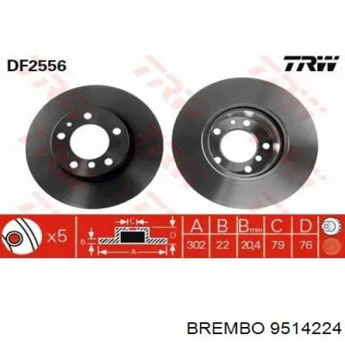 Диск переднього гальма Brembo 9514224 ціна, від 52.23 USD