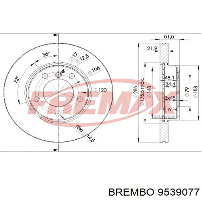 9539077 Brembo диск гальмівний передній