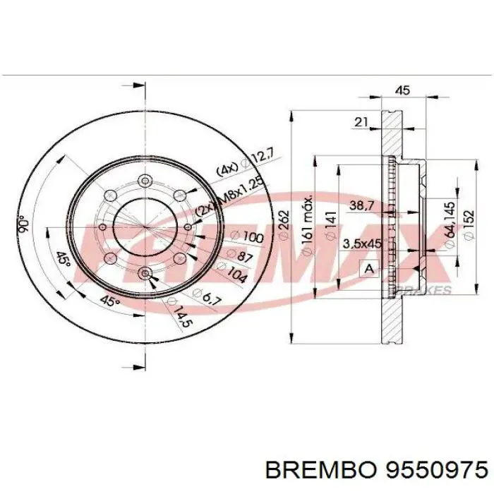 9550975 Brembo диск гальмівний передній