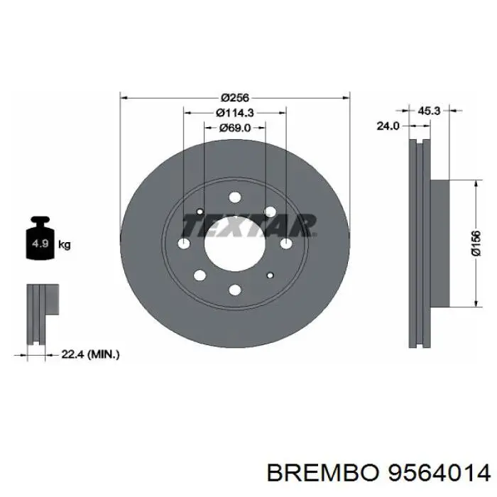 Диск гальмівний передній 9564014 Brembo