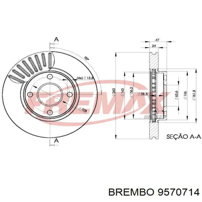 9570714 Brembo диск гальмівний передній