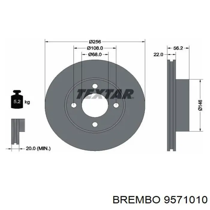 9571010 Brembo диск гальмівний передній