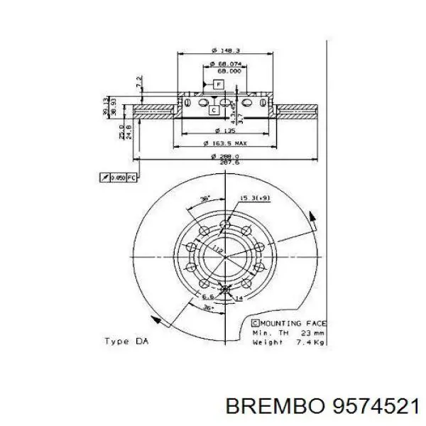 Диск переднього гальма Brembo 9574521 ціна, від 36.61 USD
