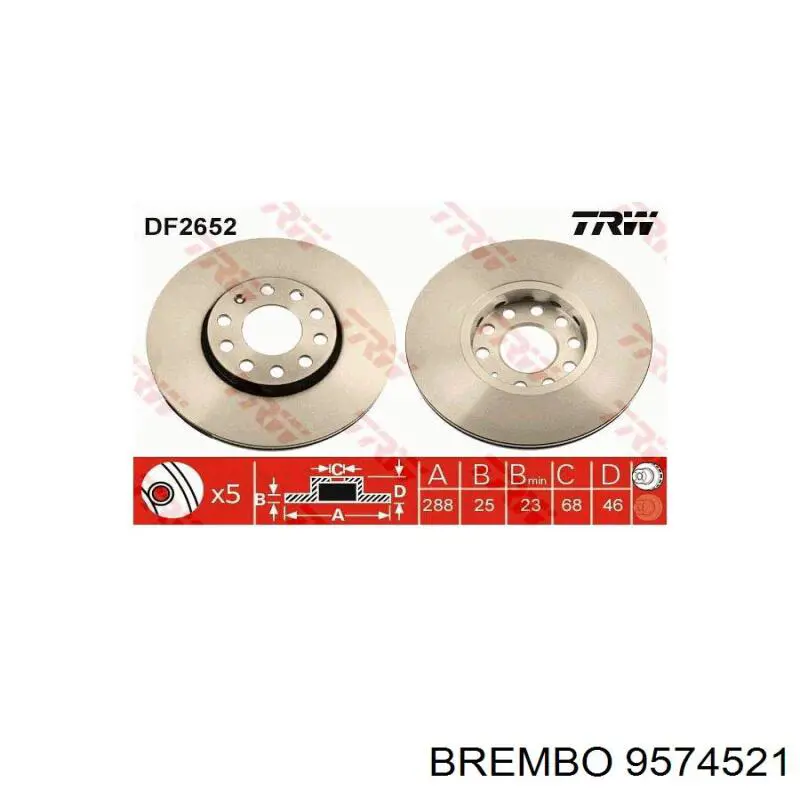 9574521 Brembo Гальмо дискове переднє
