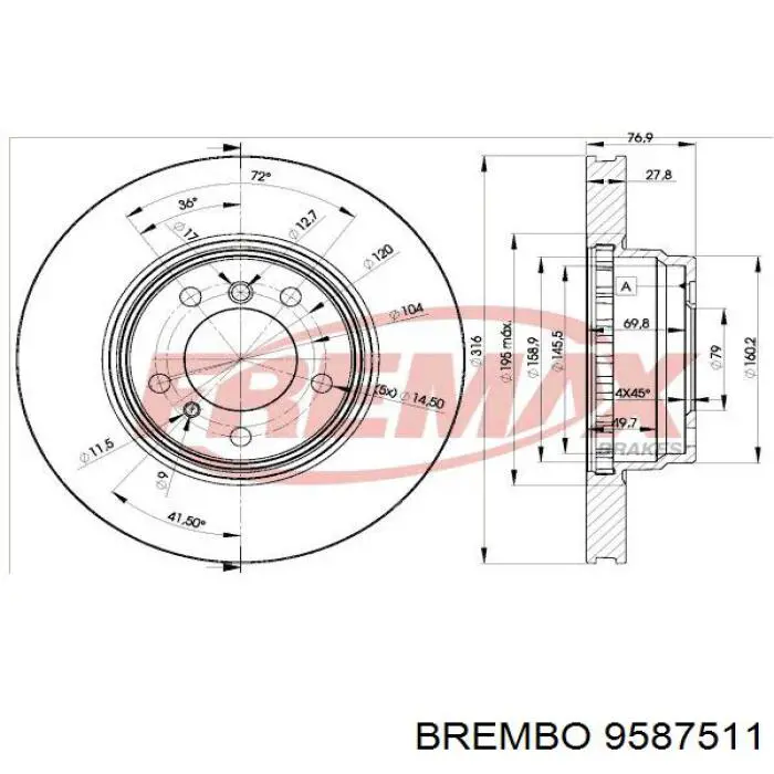 9587511 Brembo диск гальмівний передній