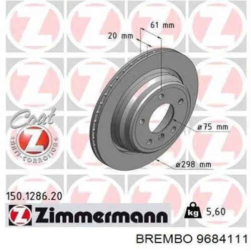 Диск гальмівний задній Brembo 9684111