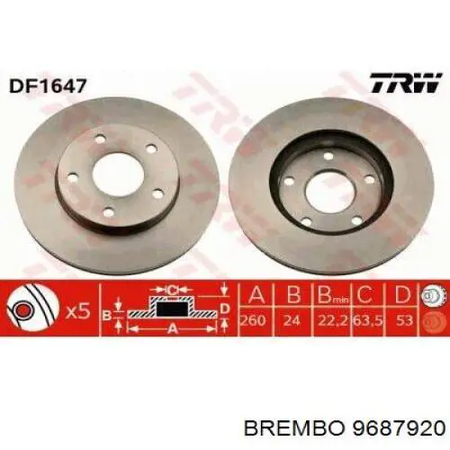 9687920 Brembo диск гальмівний передній