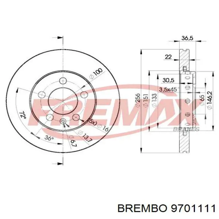 Диск переднього гальма Brembo 9701111 ціна, від 31.96 USD