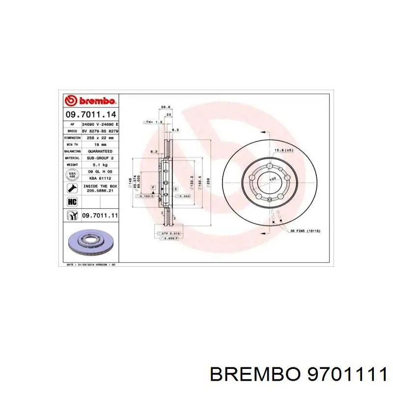 Купити 9701111 Brembo Ротор гальмівний