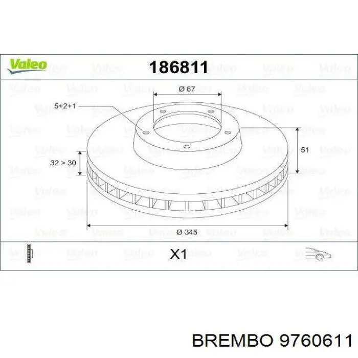 Диск гальмівний передній Brembo 9760611