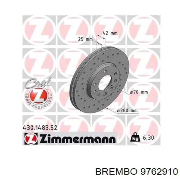 Гальмівні диски передні 9762910 Brembo