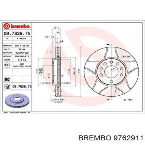 9762911 Brembo Гальмо дискове переднє