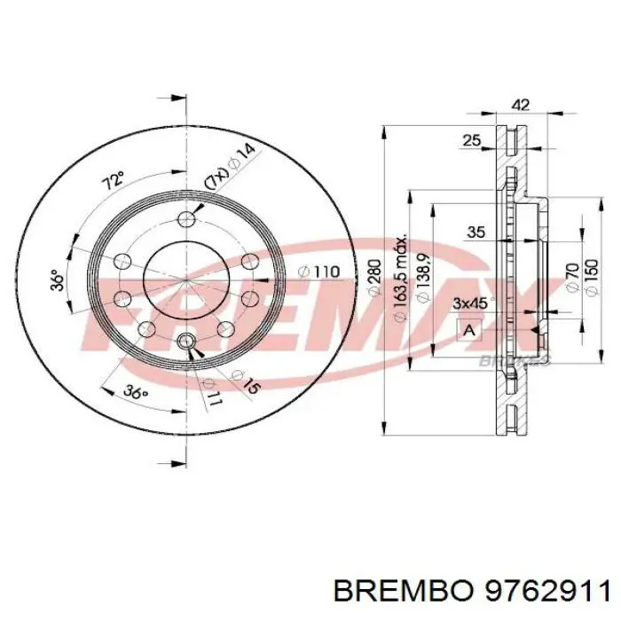 Диск переднього гальма Brembo 9762911 ціна, від 38.91 USD