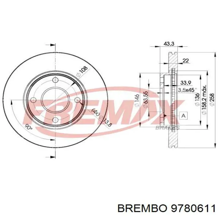 9780611 Brembo Гальмо дискове переднє