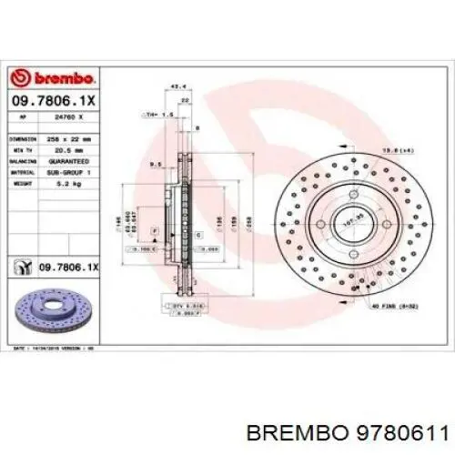 Диск переднього гальма Brembo 9780611 ціна, від 26.21 USD