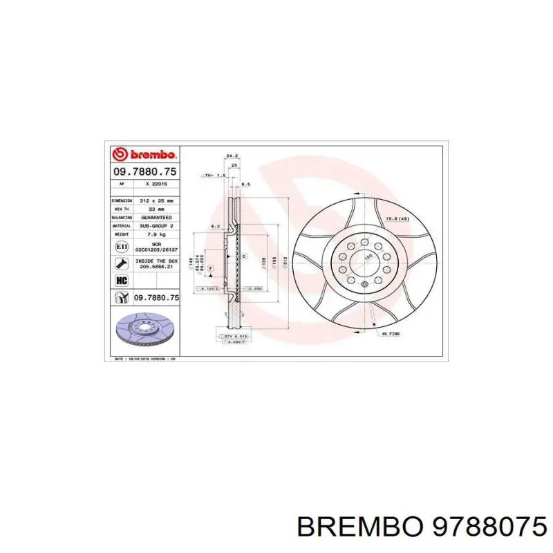 Купити 9788075 Brembo Ротор гальмівний