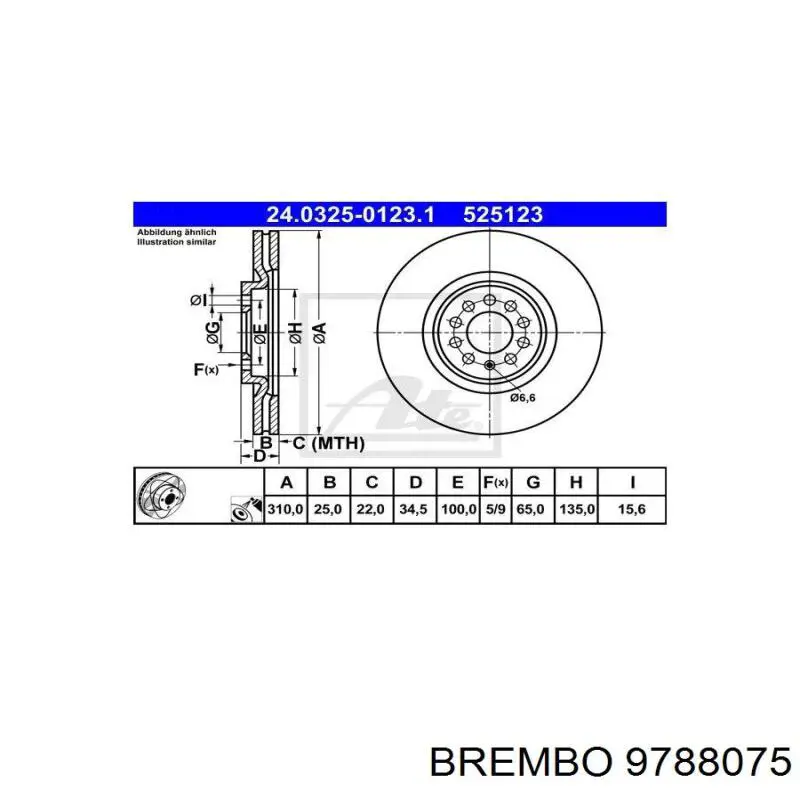 Диск гальмівний передній Brembo 9788075
