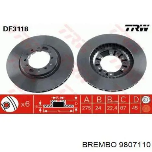 9807110 Brembo Гальмо дискове переднє