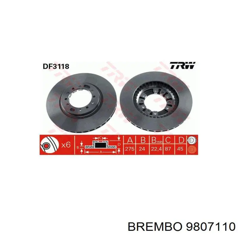 Купити 9807110 Brembo Ротор гальмівний