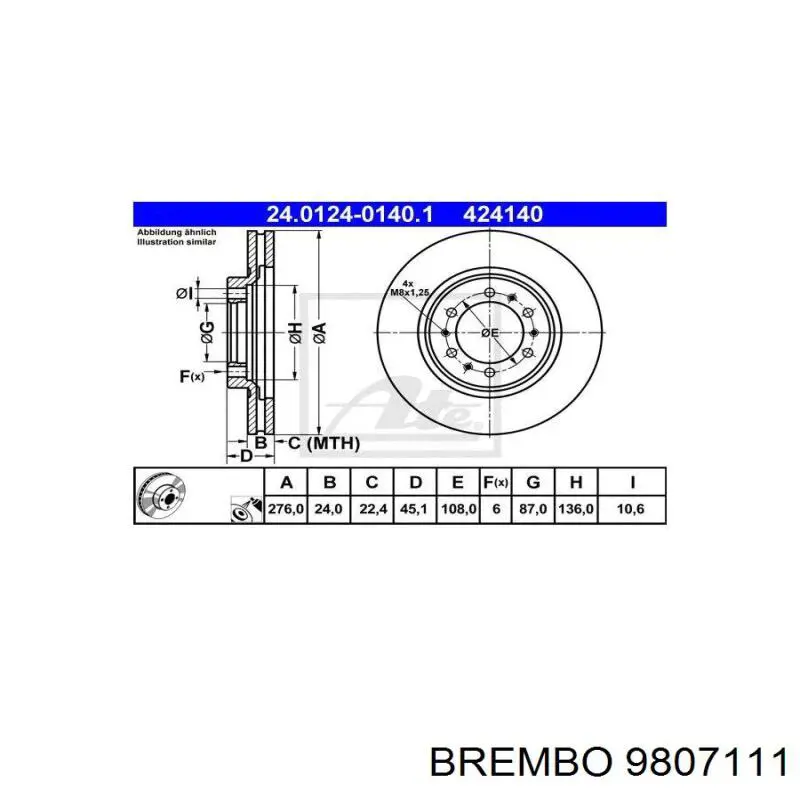 Диск переднього гальма Brembo 9807111 ціна, від 36.81 USD