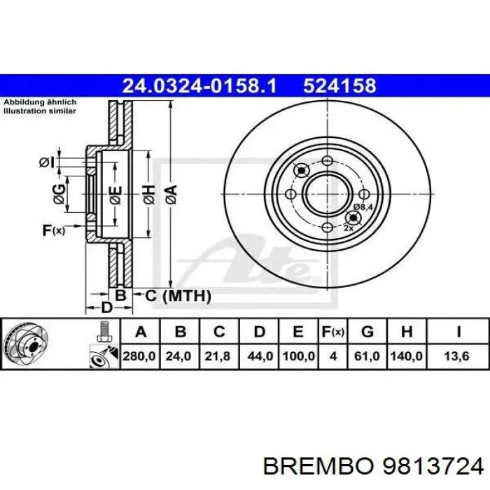 Диск гальмівний передній Brembo 9813724