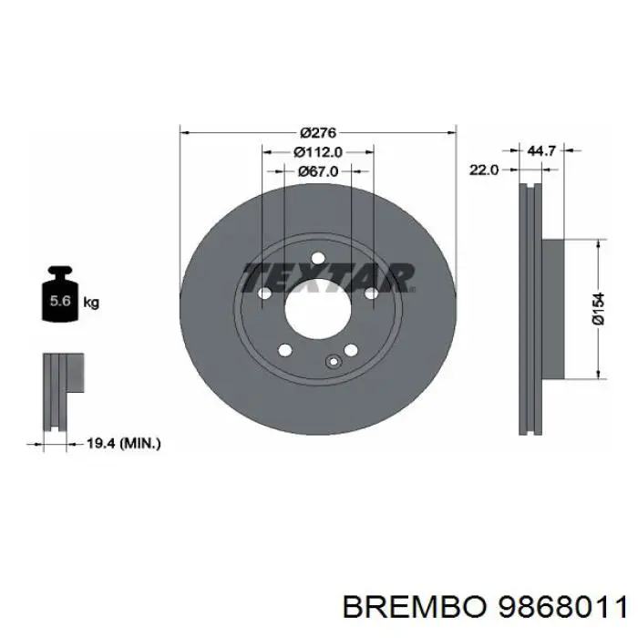 9868011 Brembo диск гальмівний передній