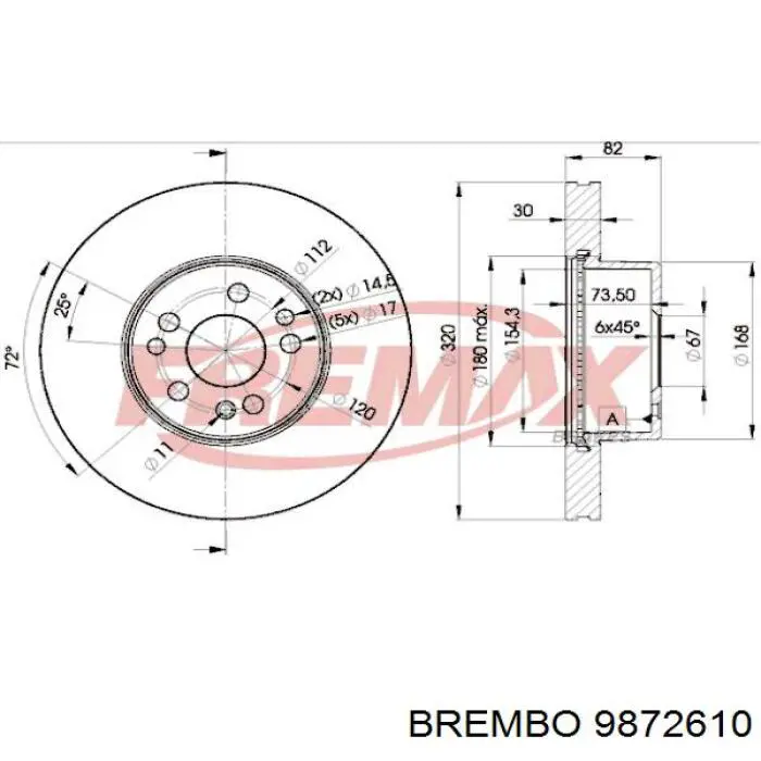Диск переднього гальма Brembo 9872610 ціна, від 72.94 USD