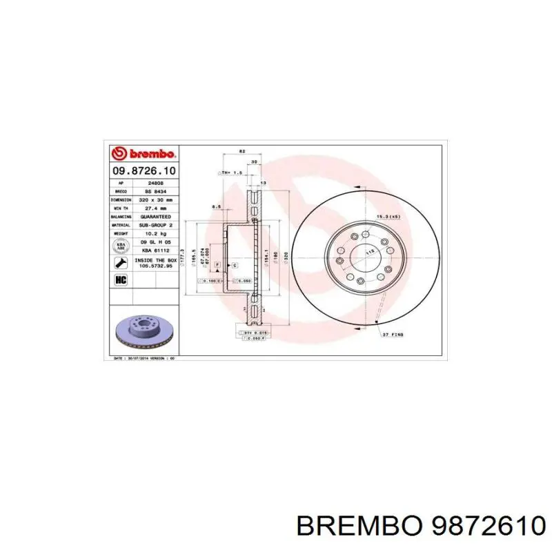 9872610 Brembo диск гальмівний передній
