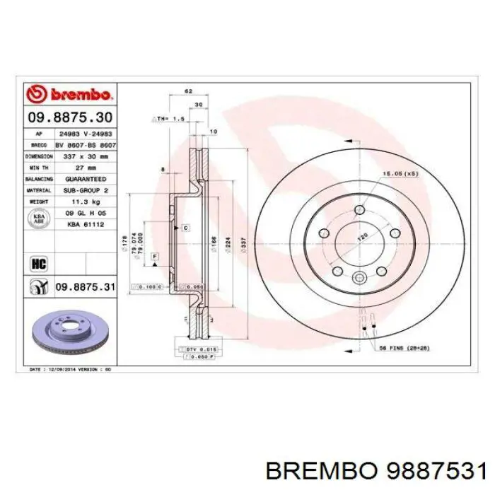 9887531 Brembo диск гальмівний передній
