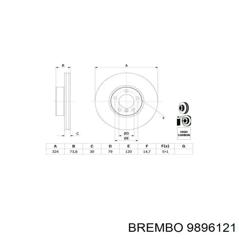 Диск переднього гальма Brembo 9896121 ціна, від 65.50 USD