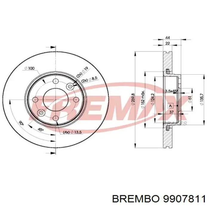 9907811 Brembo Гальмо дискове переднє
