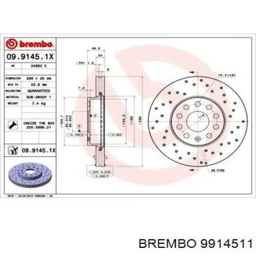 Ремкомплект передніх гальм Brembo 9914511 ціна, від 37.99 USD