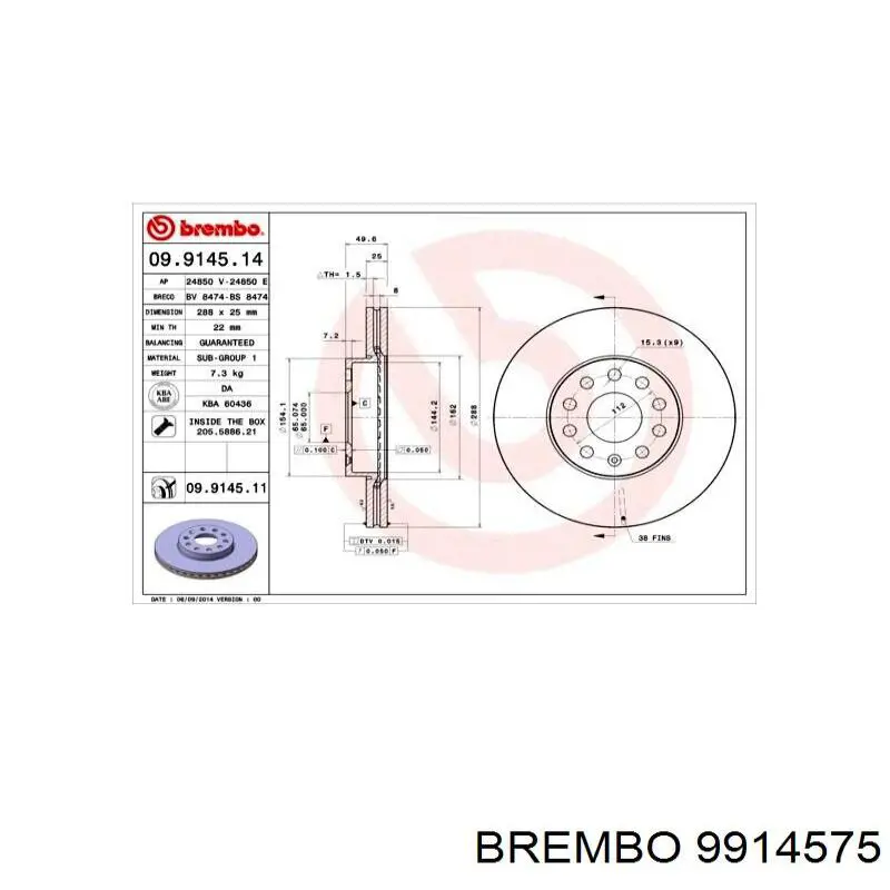 Купити 9914575 Brembo Ремкомплект передніх гальм