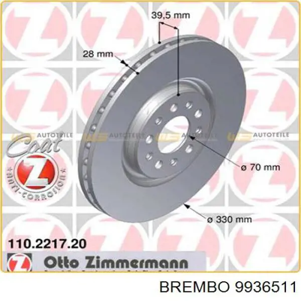 Диск переднього гальма Brembo 9936511 ціна, від 63.41 USD