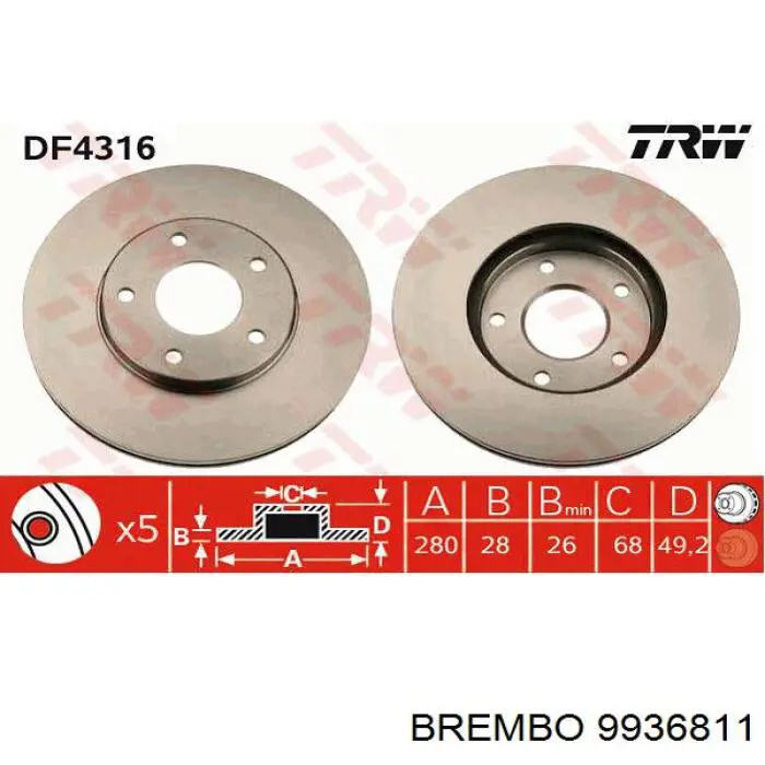 9936811 Brembo диск гальмівний передній