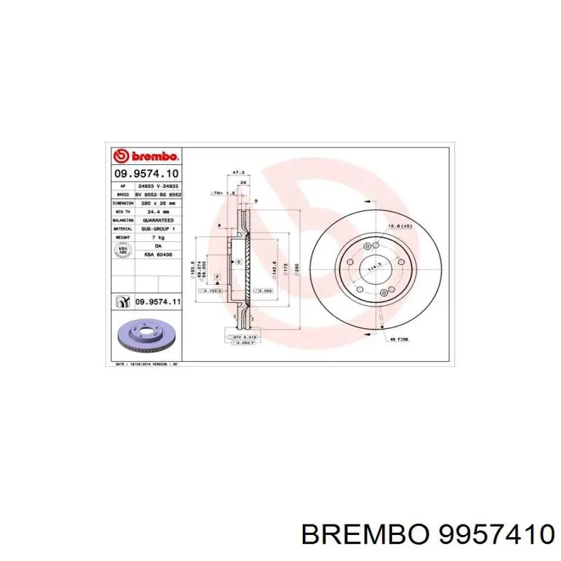 Гальмівні диски передні 9957410 Brembo